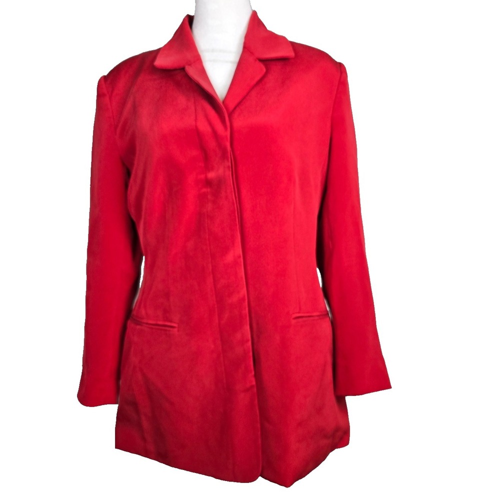 Allison Taylor Womens Tailored Blazer S Red 100% Silk Button-Front Slit Pockets